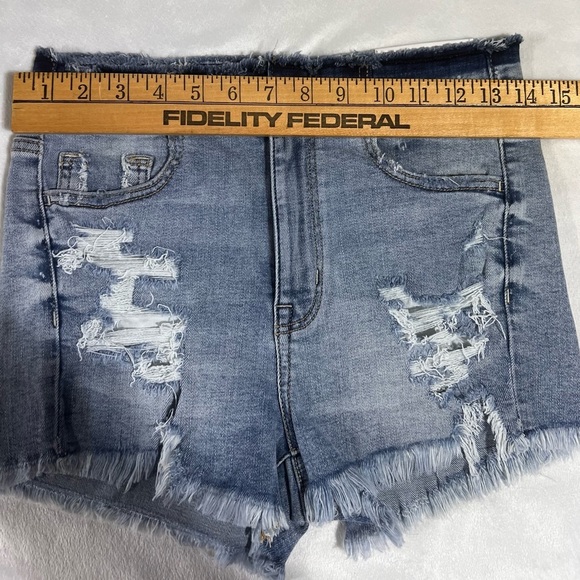AMERICAN EAGLE SUPER HI-RISE SHORTIE WOMEN'S BLUE DENIM JEAN SHORTS SIZE 4 NWT - Picture 3 of 8